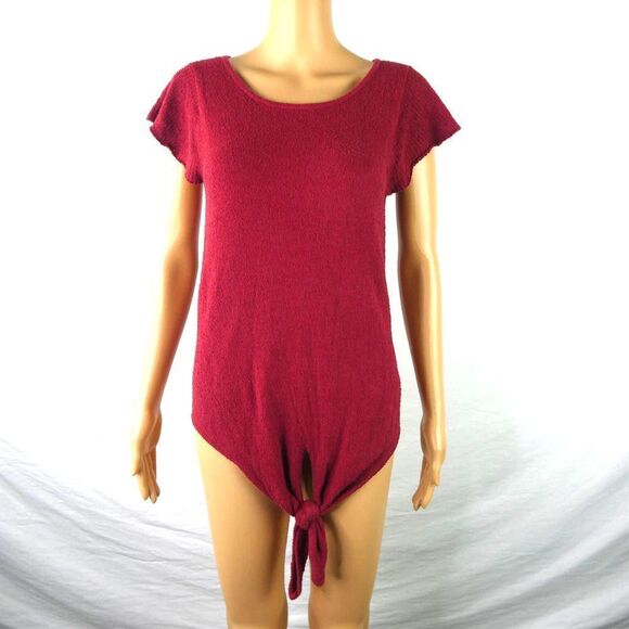 Madewell Tie Front Marin Tee Ribbed Cap Sleeve Textured T Shirt Top Blouse Small - Picture 1 of 9